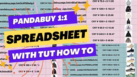 pandabuy pants spreadsheet.